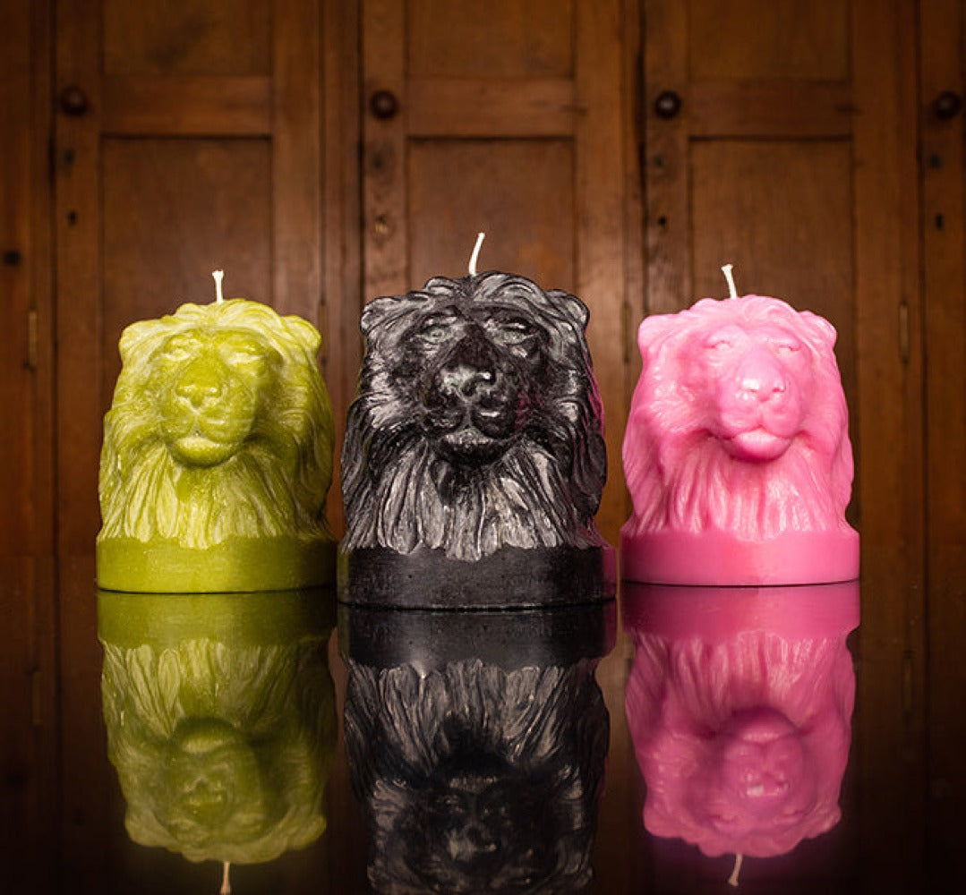 Jet Black Lion Head Candle