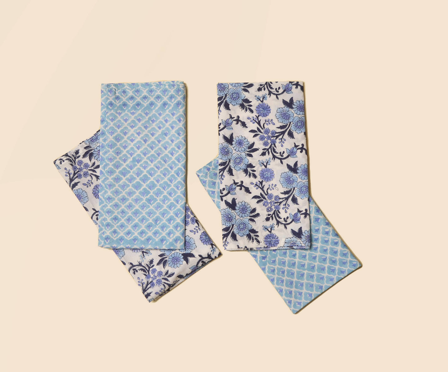 S/4 Neel Blue Block Printed Table Napkins