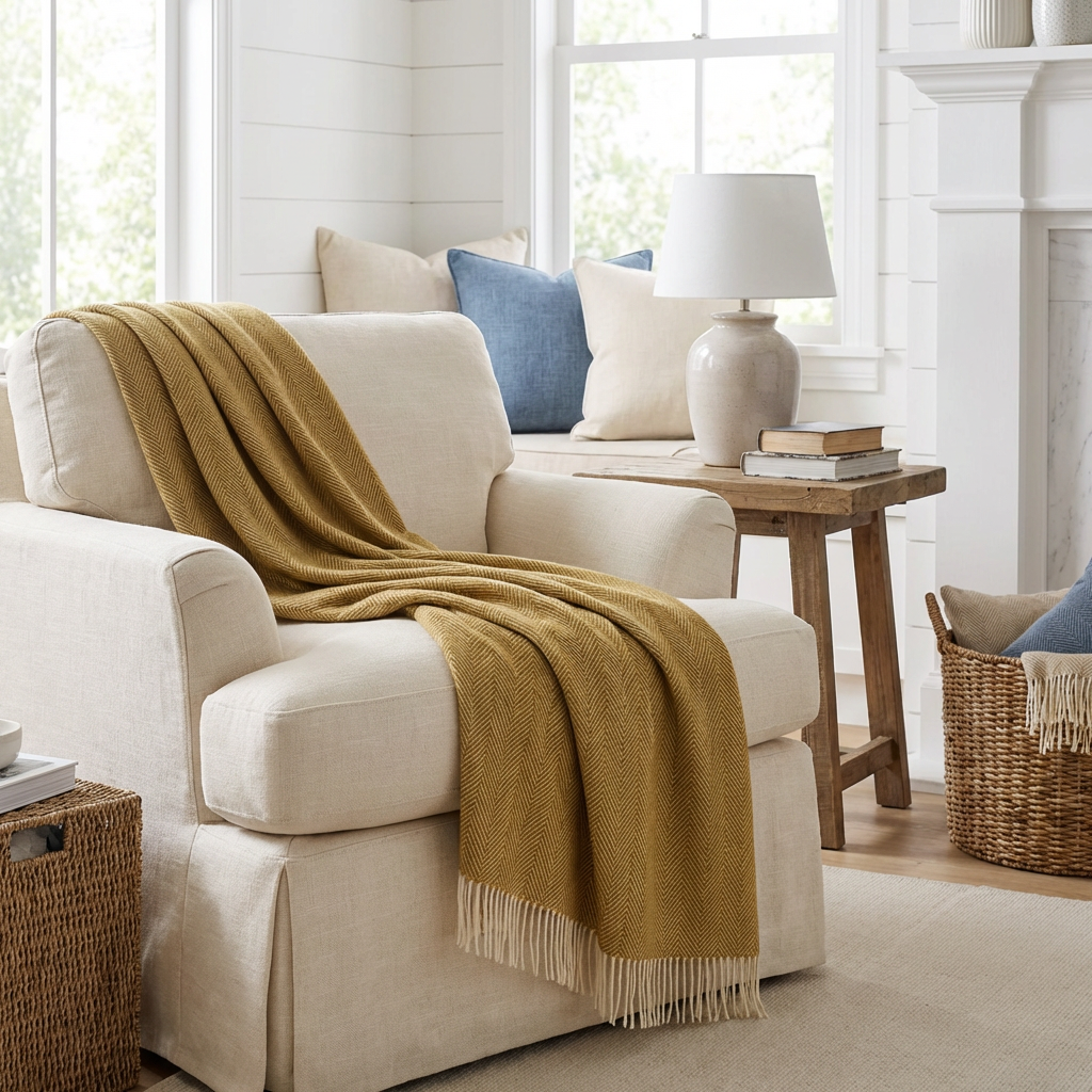 Southampton Home Merino Wool Herringbone Throw (Gold)