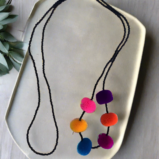 Alicia Bead & Pom Pom Necklace - Guatemala