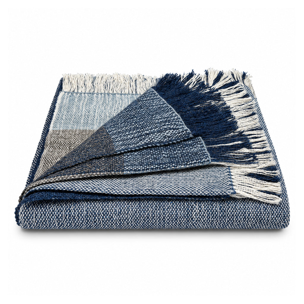 Harbor Blue Color Block Alpaca Throw
