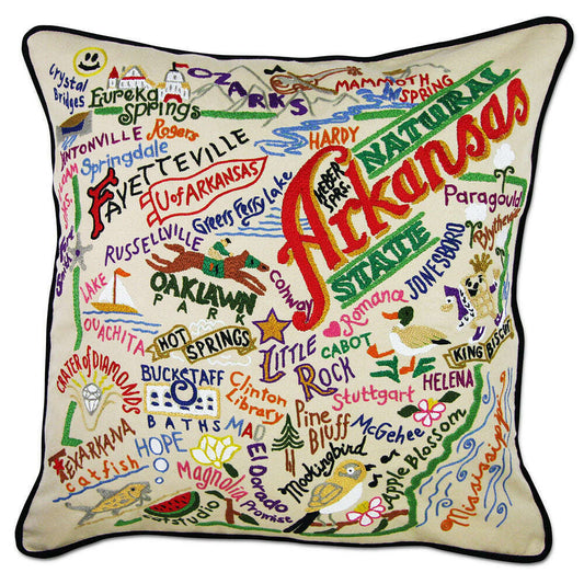 Arkansas Hand-Embroidered Pillow