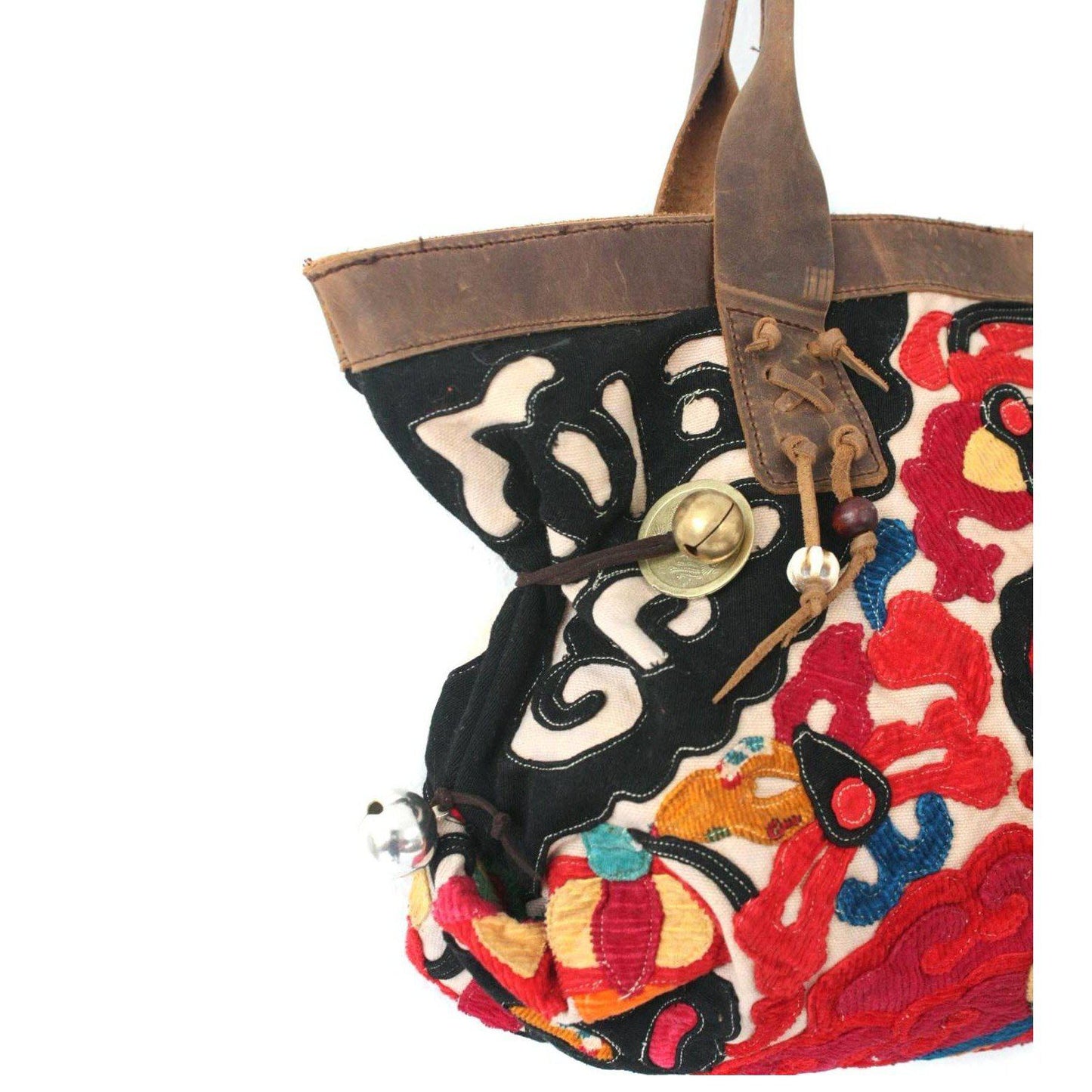 Artista Applique Textile Unique Leather Shoulder Handbag Tote - Thailand