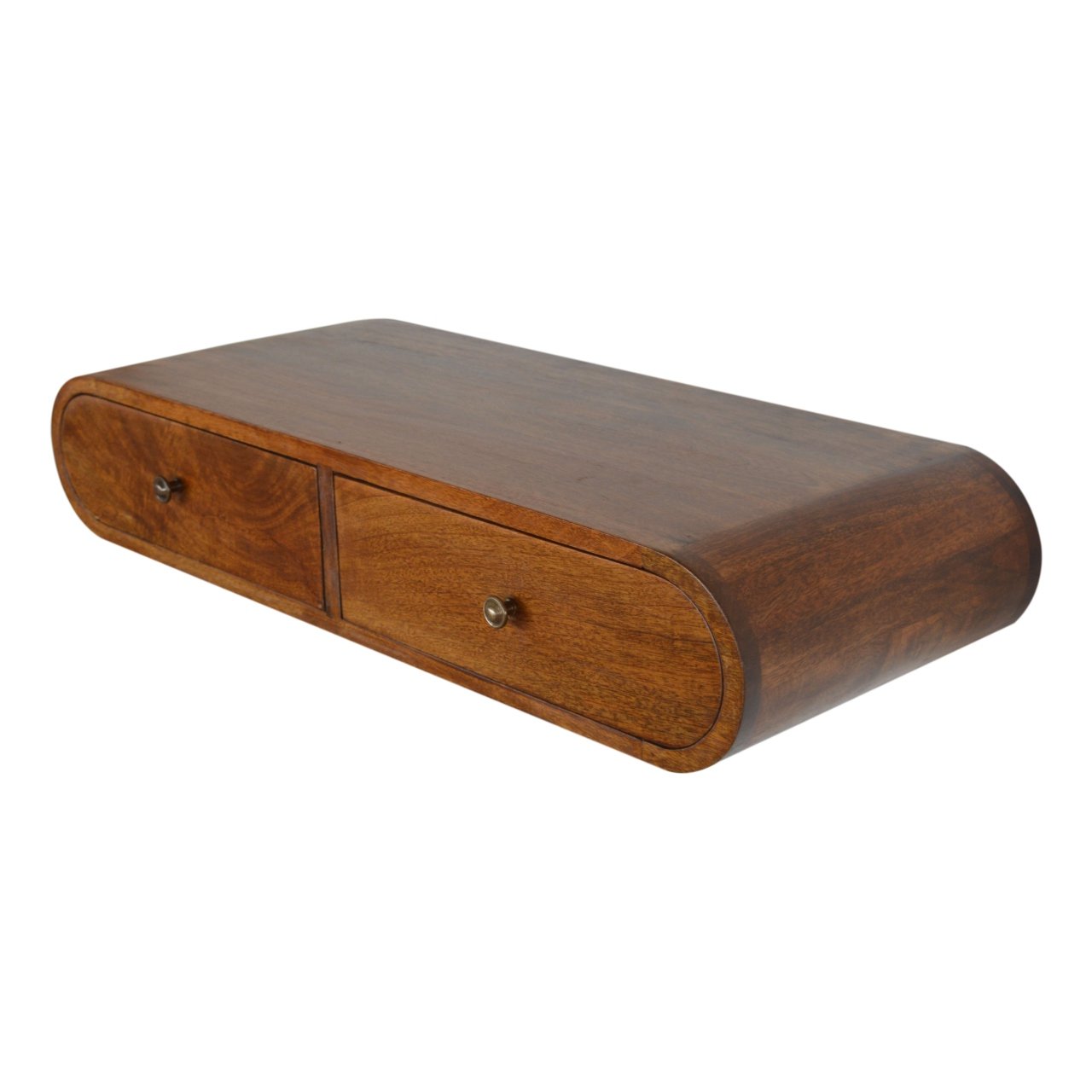 Solid Wood Floating London Console, 2-Drawers, Chestnut, Brown