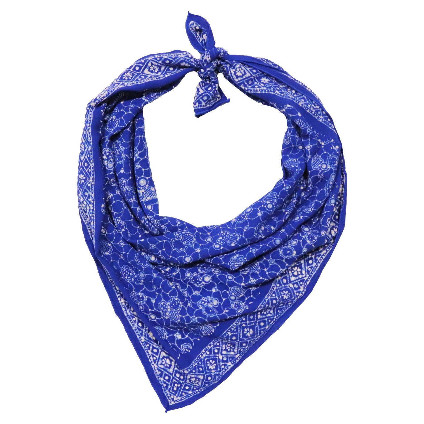 Large 39" Hand Dyed Batik Bandana, 100% Soft Cotton, Boulder, Blue