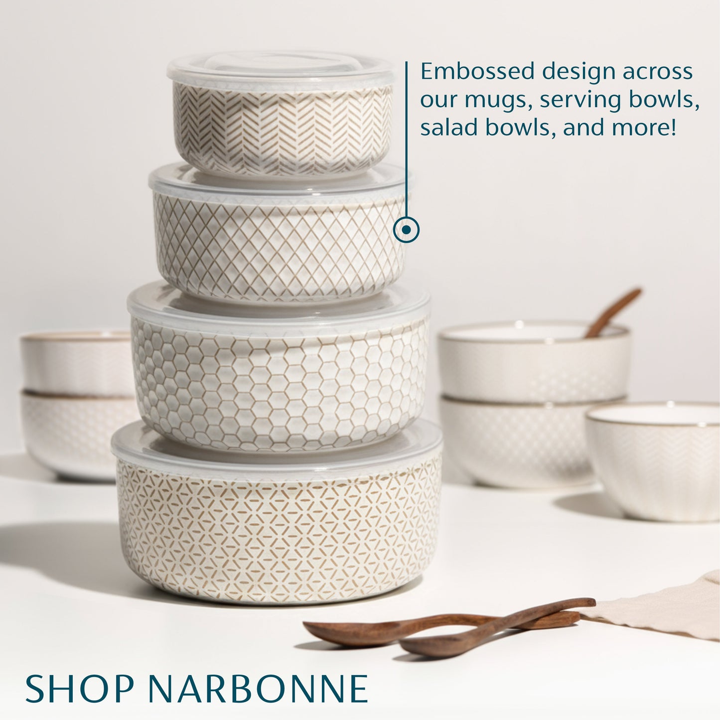 Nesting Bowls with Lids, Set of 4, Narbonne Collection
