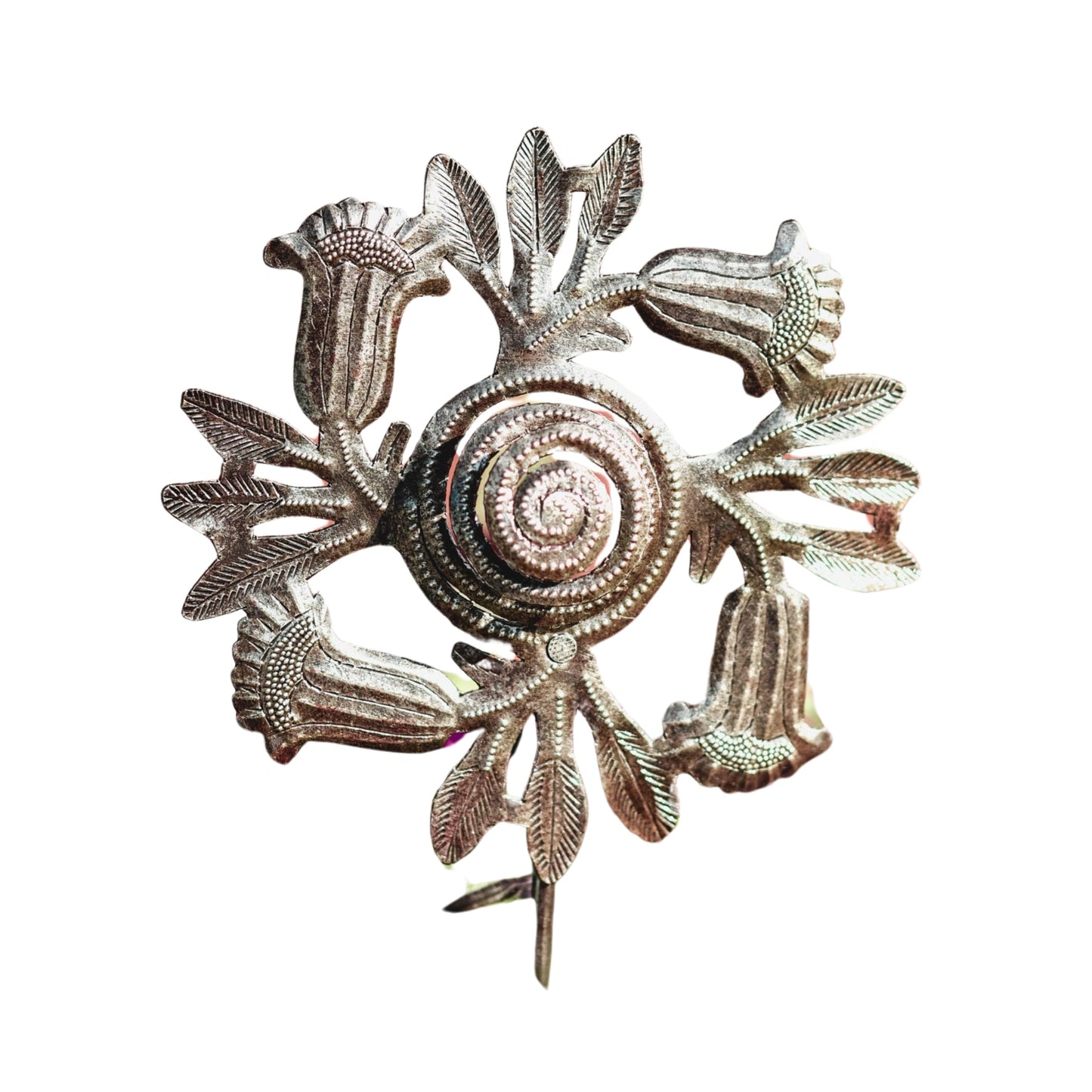 Metal Trumpet Flower Twirl Garden Stakes