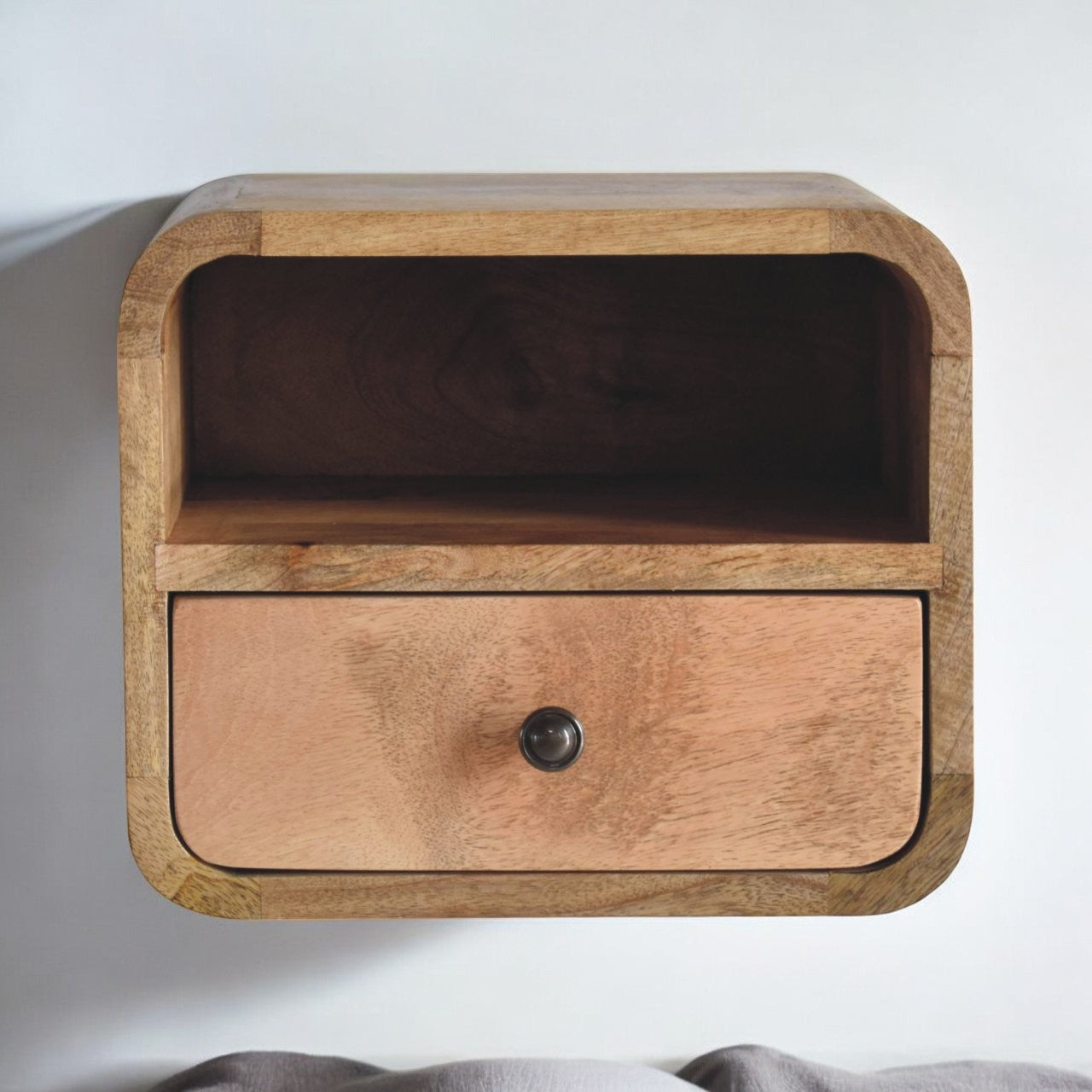 Extra Mini Wall-Mounted Curved Oak-ish Nightstand