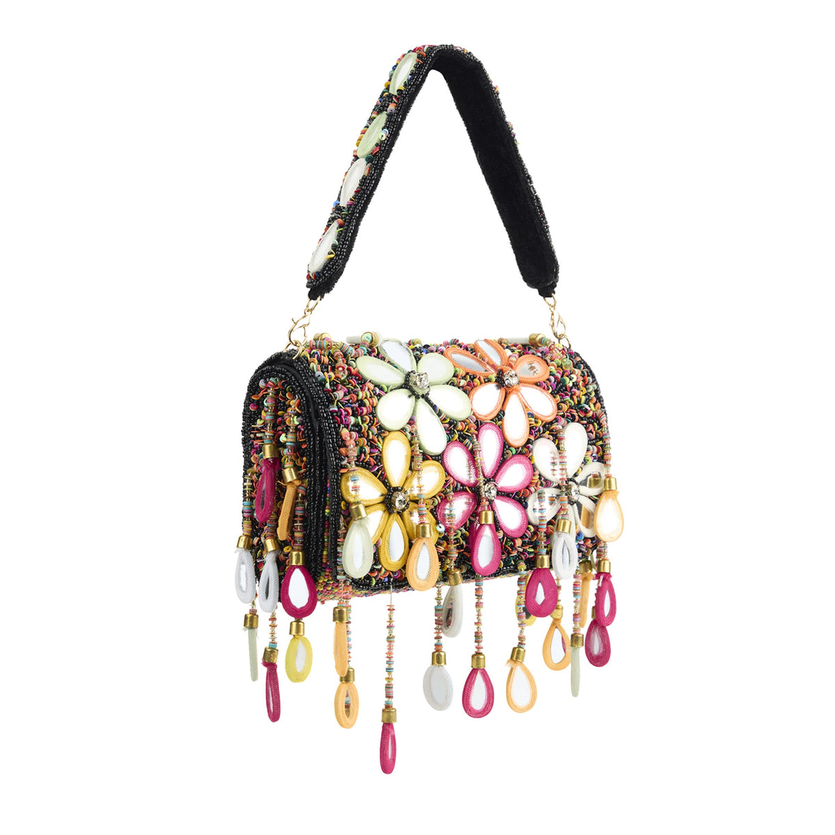Michele Multicolour Beaded Floral Statement Shoulder Purse| Wedding Guest Evening Bag