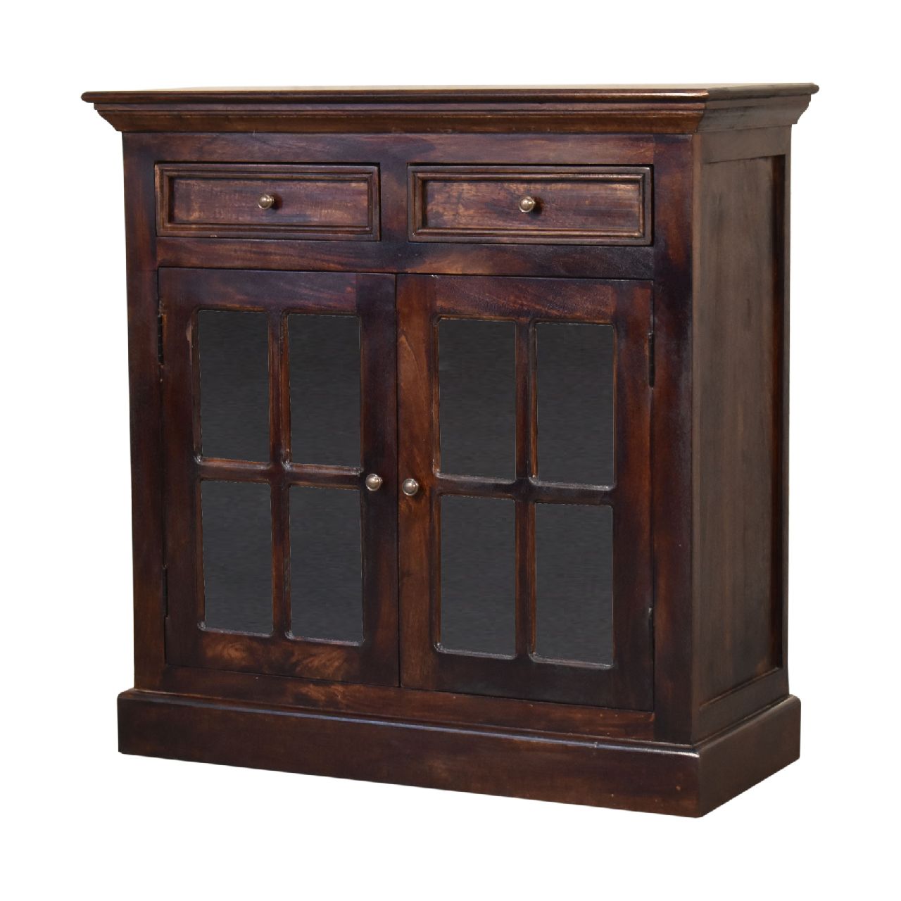 Solid Wood Light Walnut Cabinet with Glazed Doors