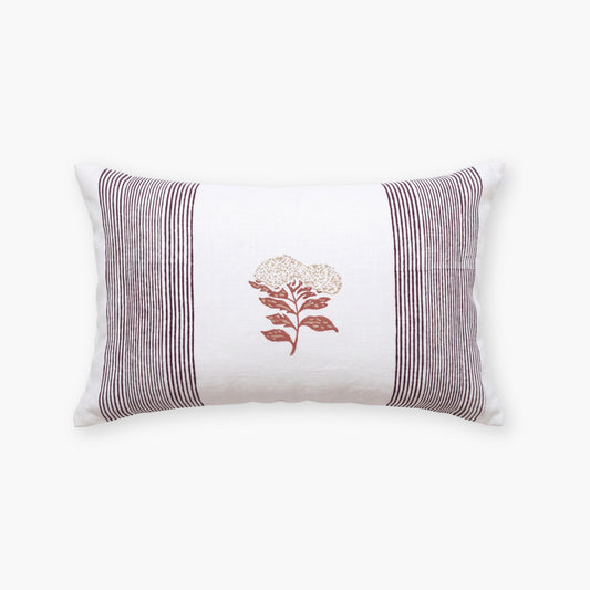 Vera Floral Lumbar Linen Pillow Cover - Wine Red