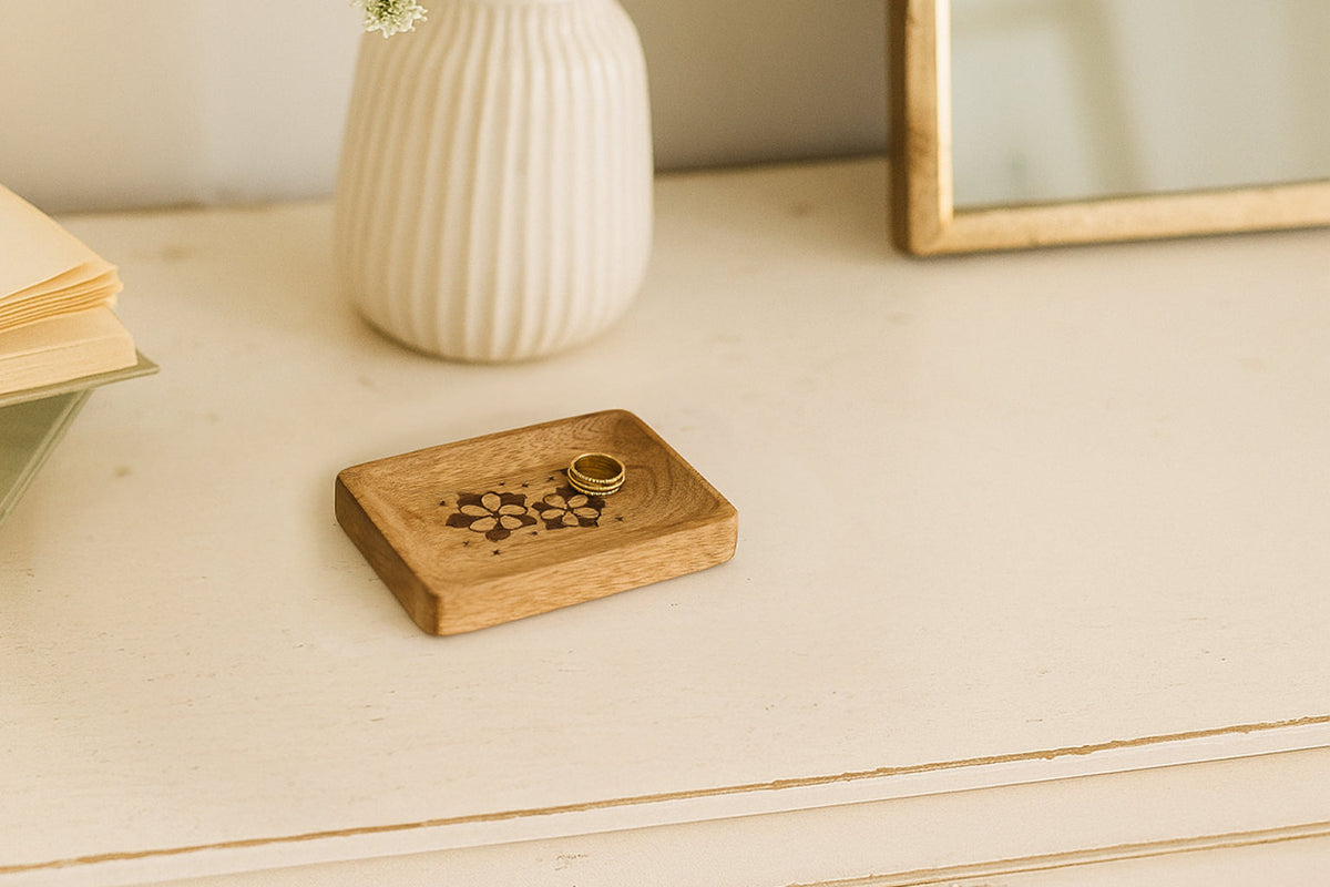 Colorado State Blue Columbine Trinket Dish - Mango Wood