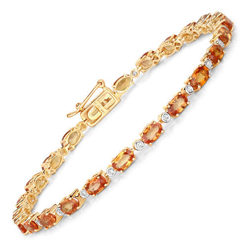 7.39 Carat Genuine Orange Sapphire and White Diamond 14K Yellow Gold Bracelet