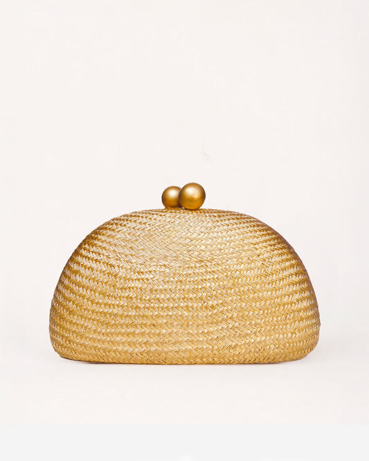 THE HELENA — Gold Woven Straw Clutch with Gold Ball Clasp (Copy)
