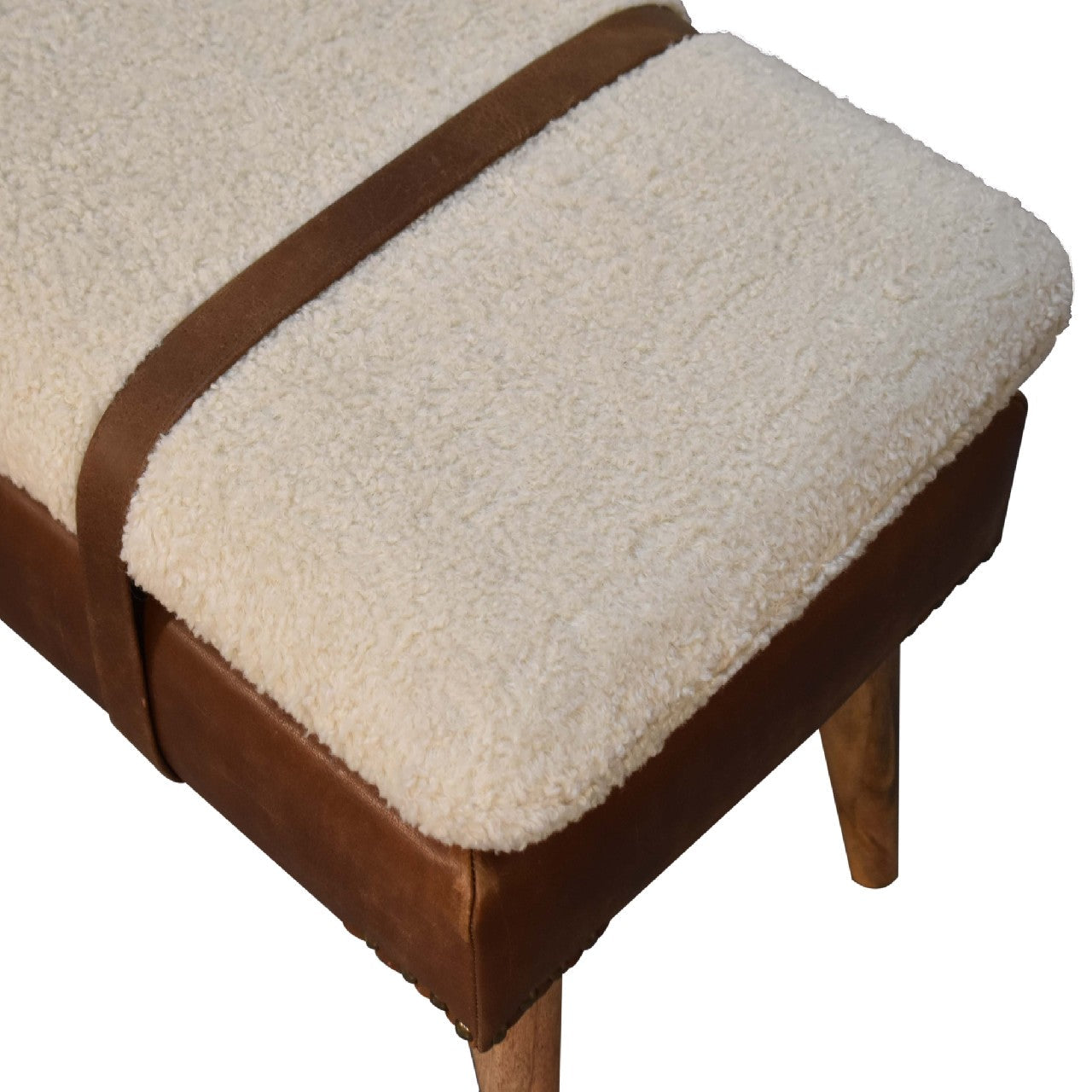 Boucle Buffalo Hide Leather Bench, Chestnut