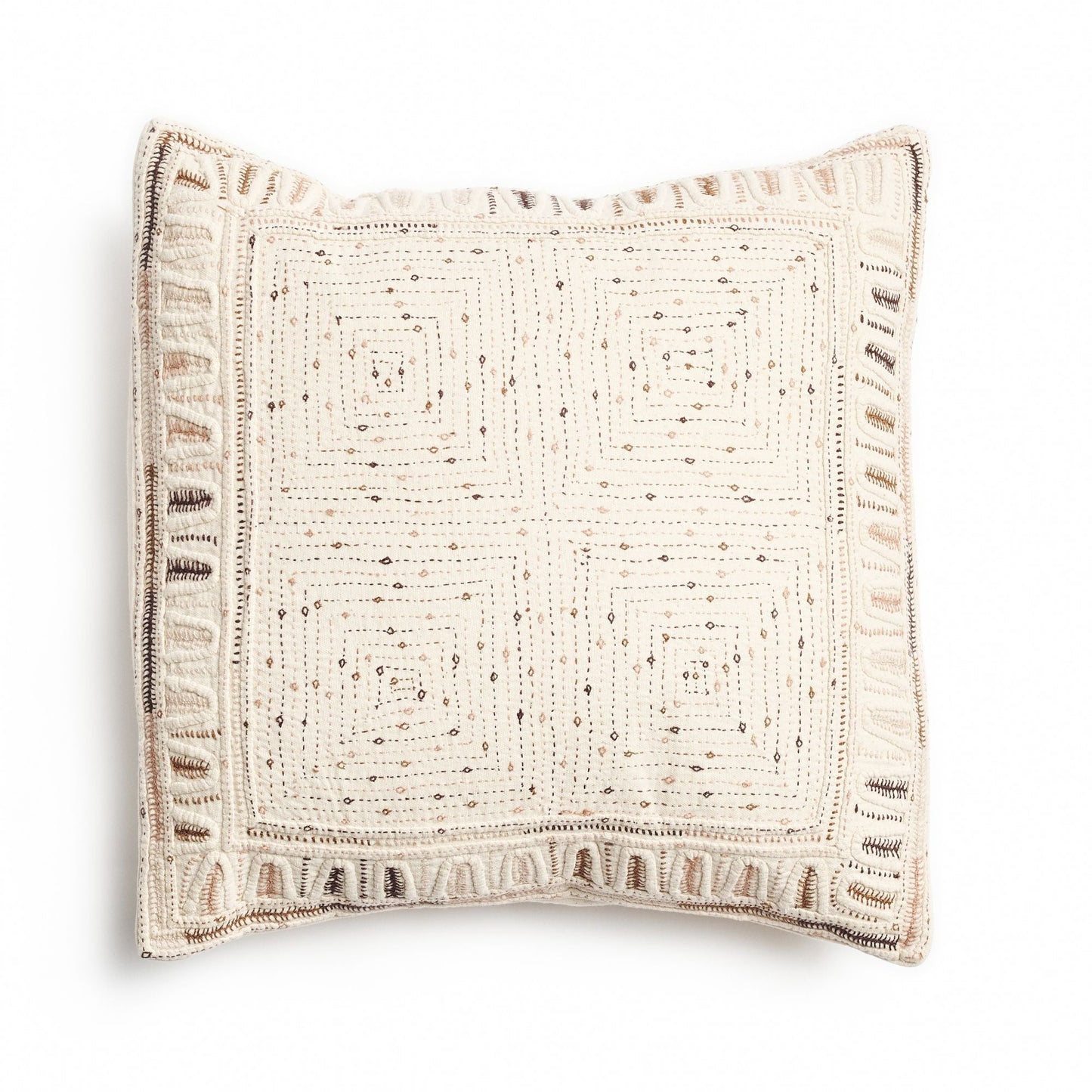 Maze Brown Handwoven Hand Embroidered Organic Cotton Pillow - Osadia Concept Store