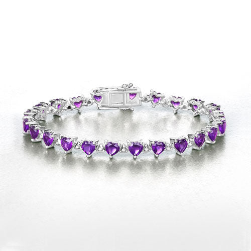 10.01 Carat Genuine Amethyst and White Diamond .925 Sterling Silver Bracelet