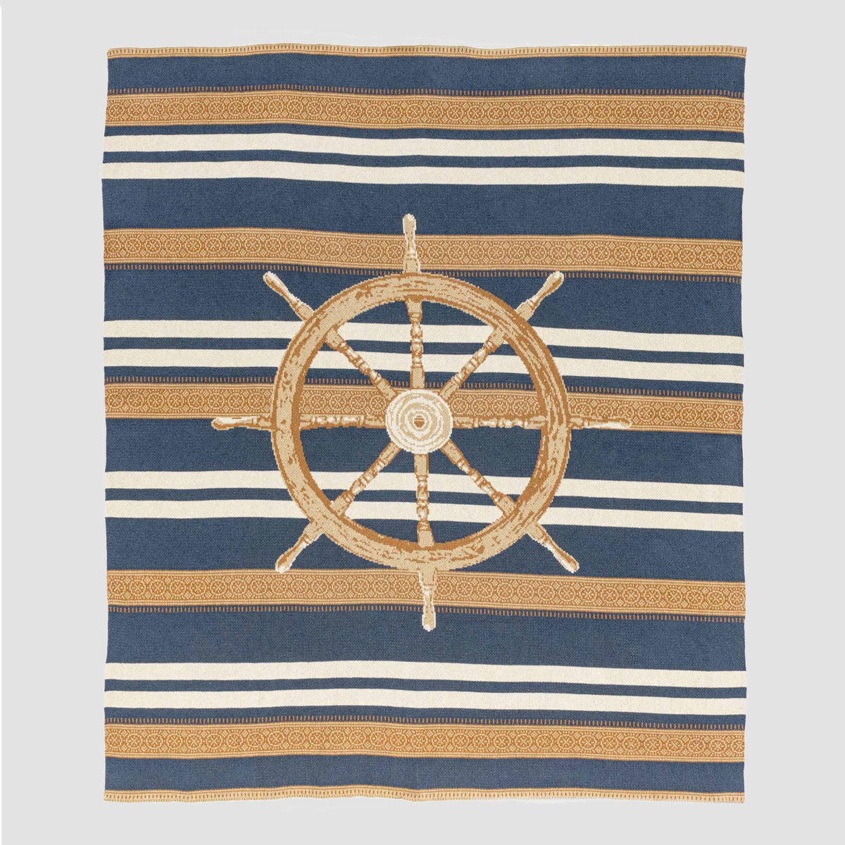 Nautical Captain's Wheel - Cotton Sustainable Knit Traditional Throw Blanket