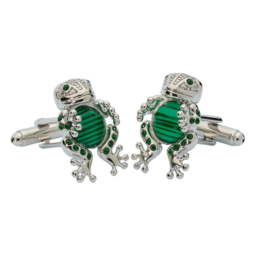 Emerald Frog Prince Crystal Cufflinks – Enamel & Luxury Accents - Osadia Concept Store
