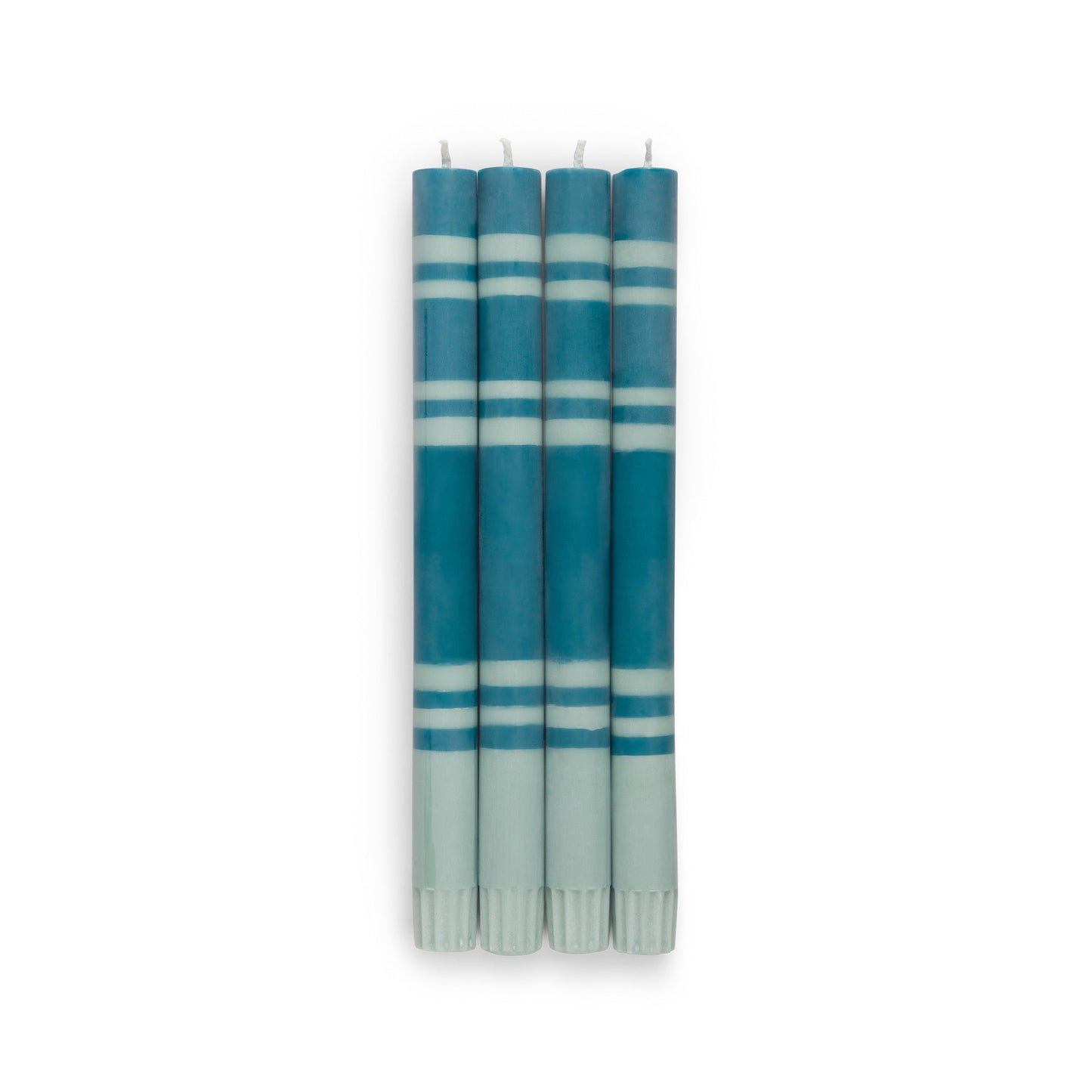 Striped Dinner Candles in Opaline Green and Petrol Blue