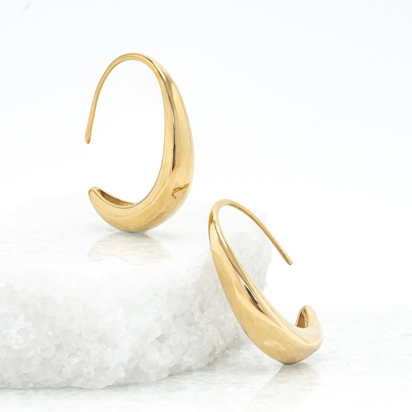 Crescent Moon Thread Drop Earrings in Gold