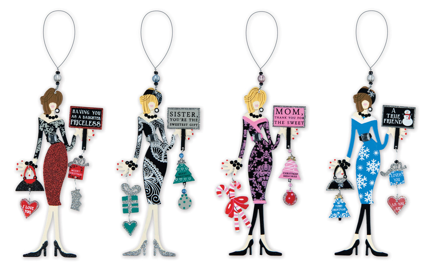 Stylish Special Friends & Family Ornaments - Set of 4
