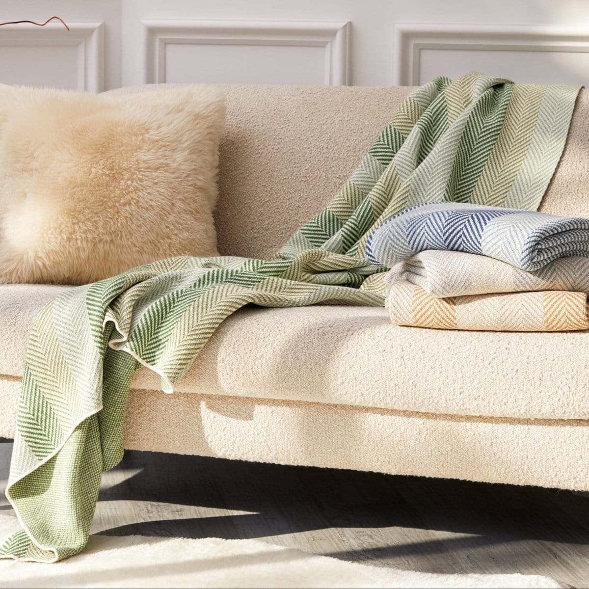 Herringbone Hues - Cotton Sustainable Knit Striped | Chevron Throw Blanket