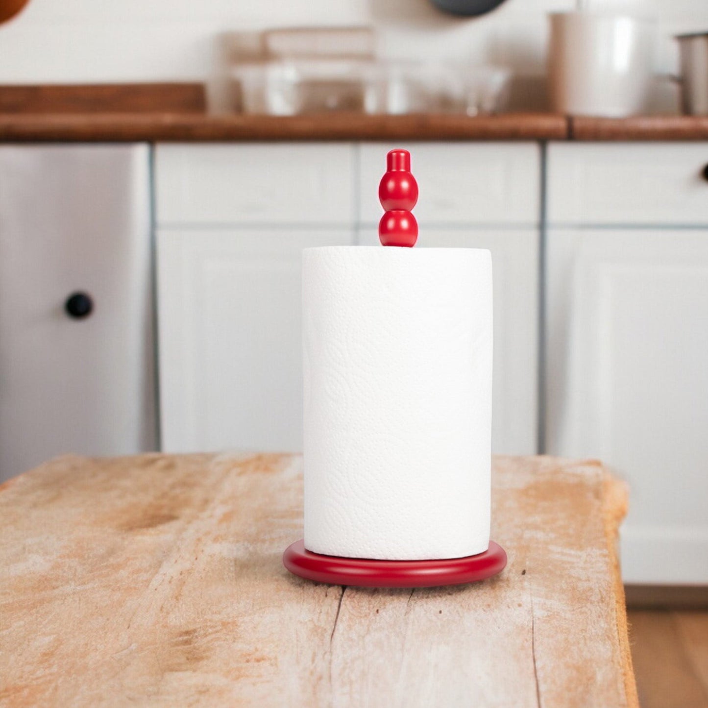 Wooden Kitchen Roll Holder in Chilli Red
