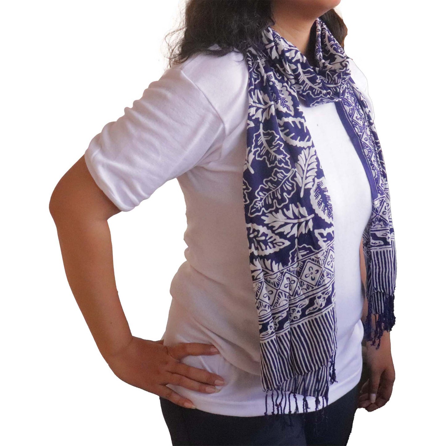 Hand Dyed Batik Scarf, 100% Cotton, Scarves, Bandana, Wrap , Blue Leaves - Osadia Concept Store