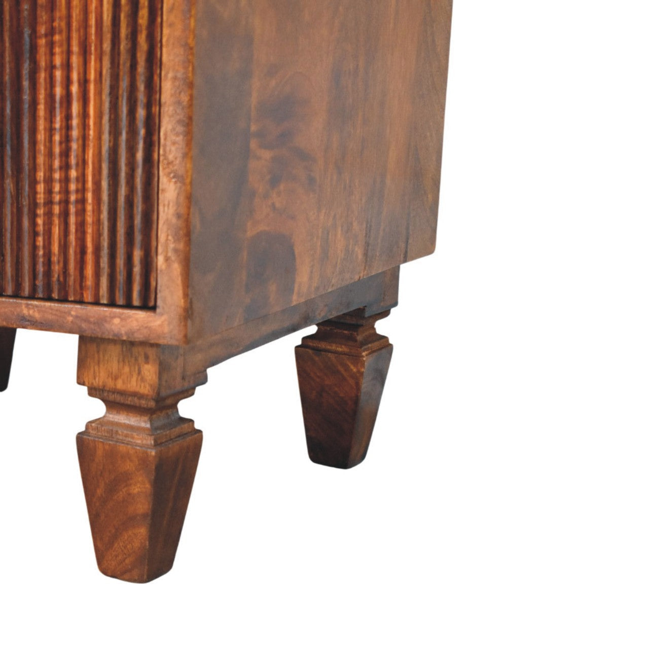 Solid Wood Harper Ribbed Chestnut Bedside 2 Drawers Brown