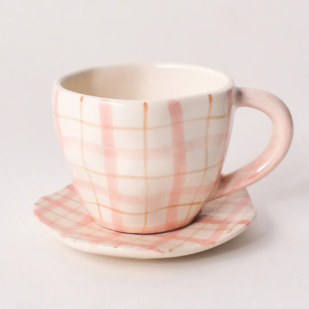 Handmade Ceramic Mug & Coaster Set - Plaid
