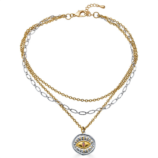 Mixed Metal Three Strand Eye Charm Necklace
