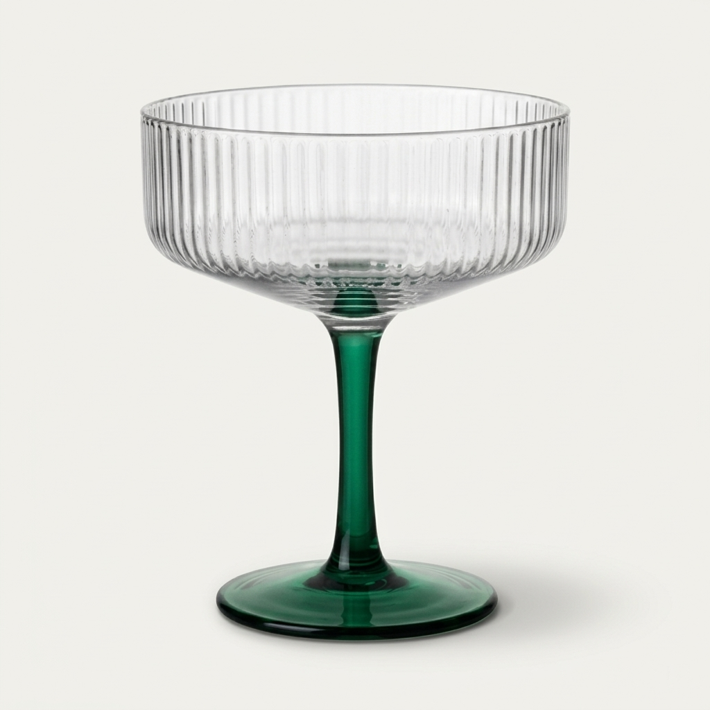 Swirl Cocktail Glass -Clear & Green,  4 x 6.5 Inches - (Set of2)