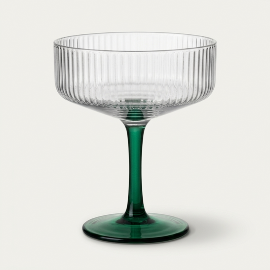Swirl Cocktail Glass -Clear & Green,  4 x 6.5 Inches - (Set of2)