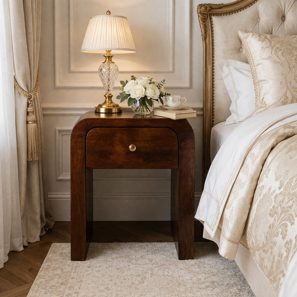 Solid Wood Curved Bedside Table