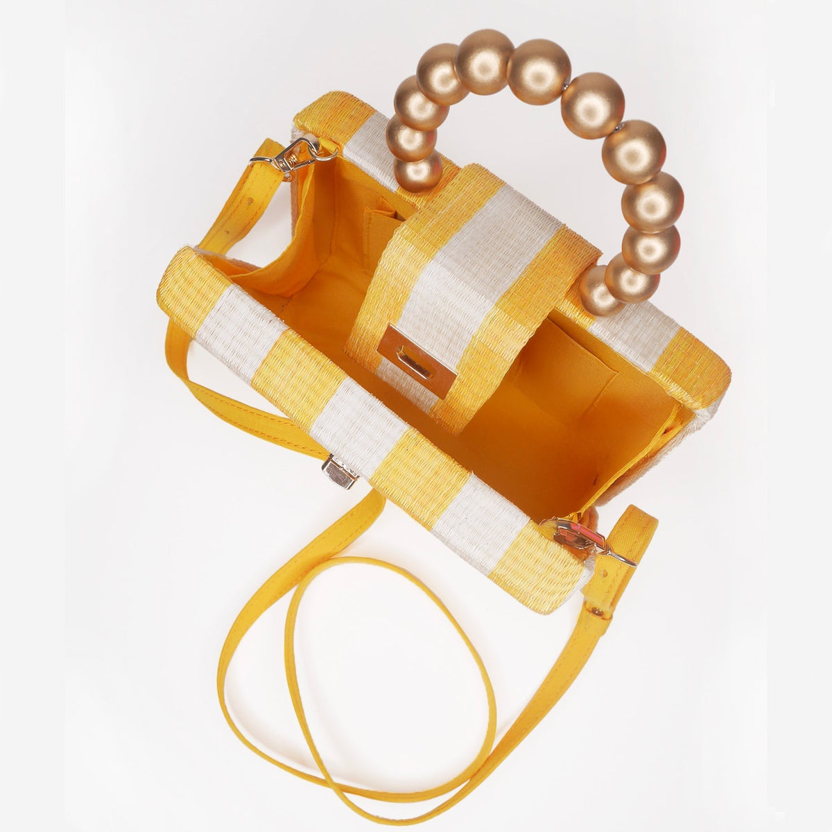 THE LOUISA Yellow & Cream Stripe Woven Straw Clutch Bag