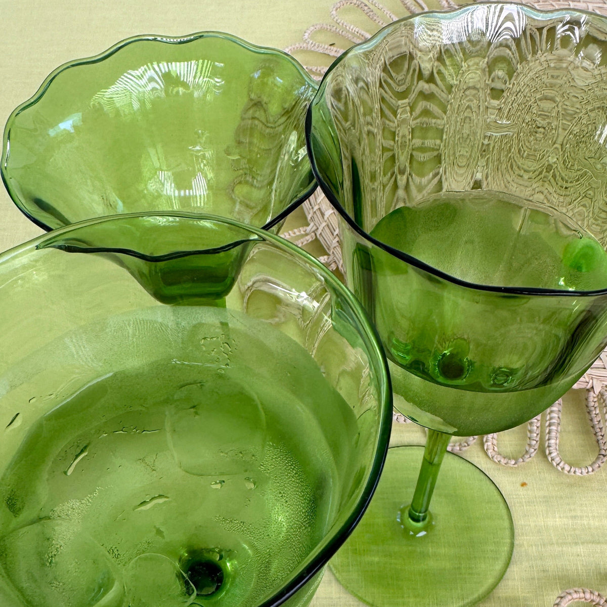 S/4 Lily Green Handblown Water Glasses