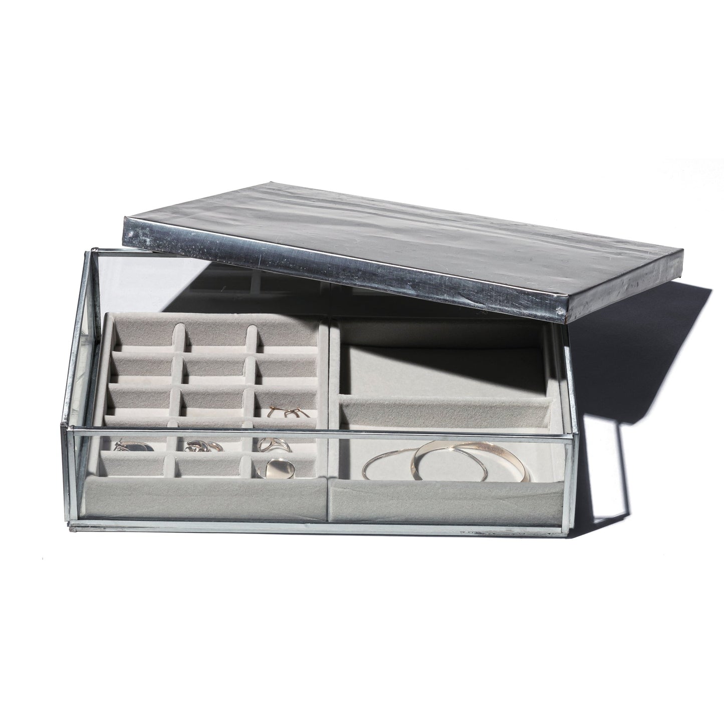 JEWELRY GLASS BOX W/RECYCLE STEEL LID