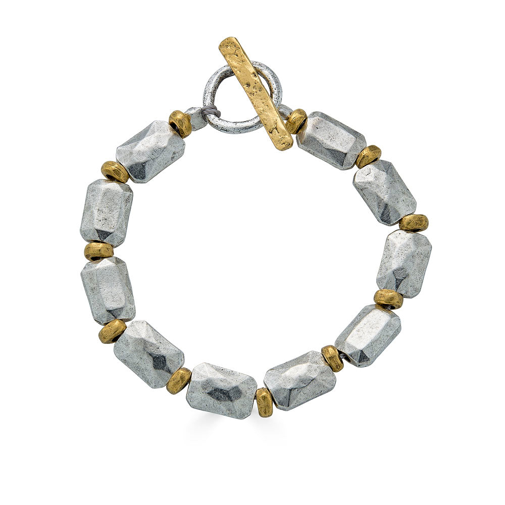 Mixed Metal Rectangle Bead Bracelet