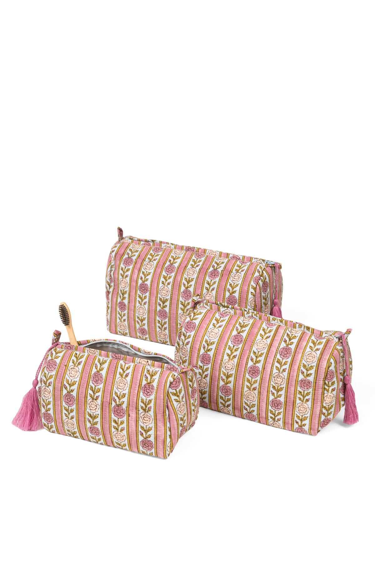 Vintage Floral Stripes Makeup Bag