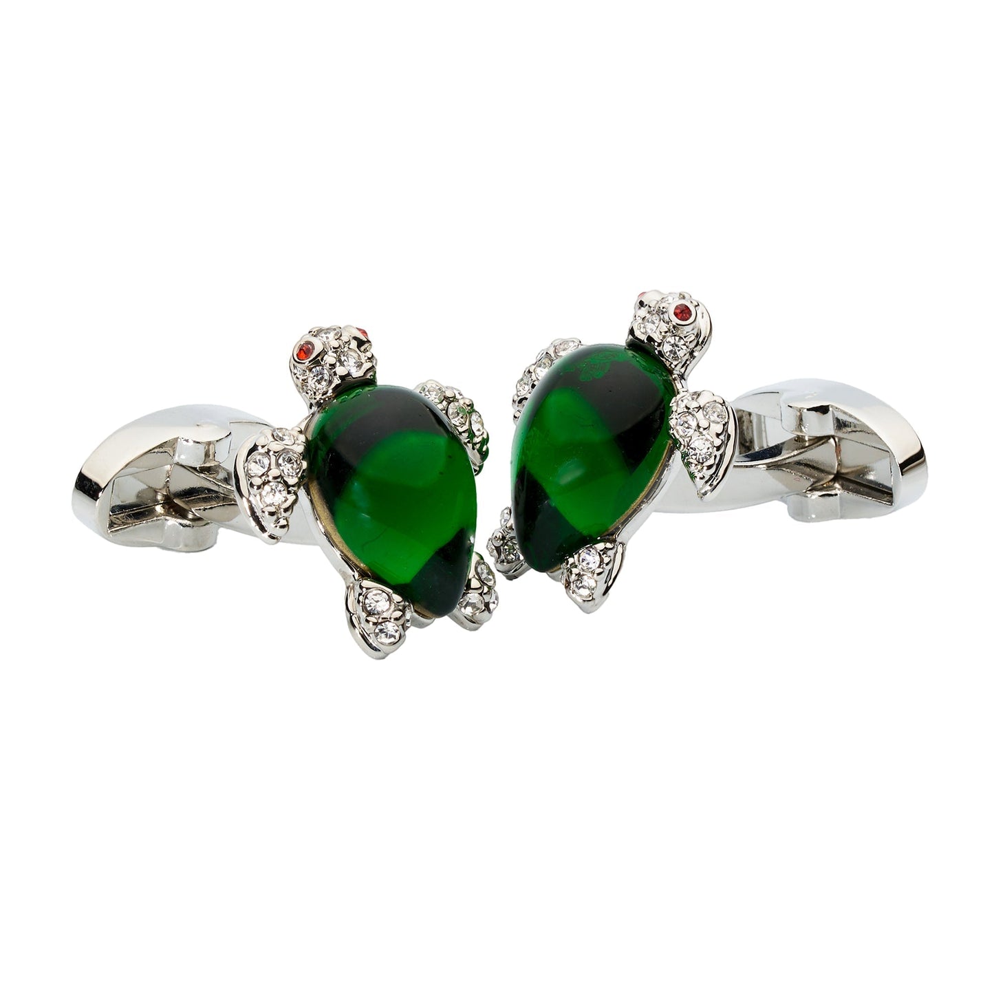 Crystal Turtle Cufflinks – Enamel & Faceted Crystal Accents