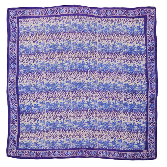 Large 39" Hand Dyed Batik Bandana, Soft Lightweight Cotton, Vines in Navy Blue