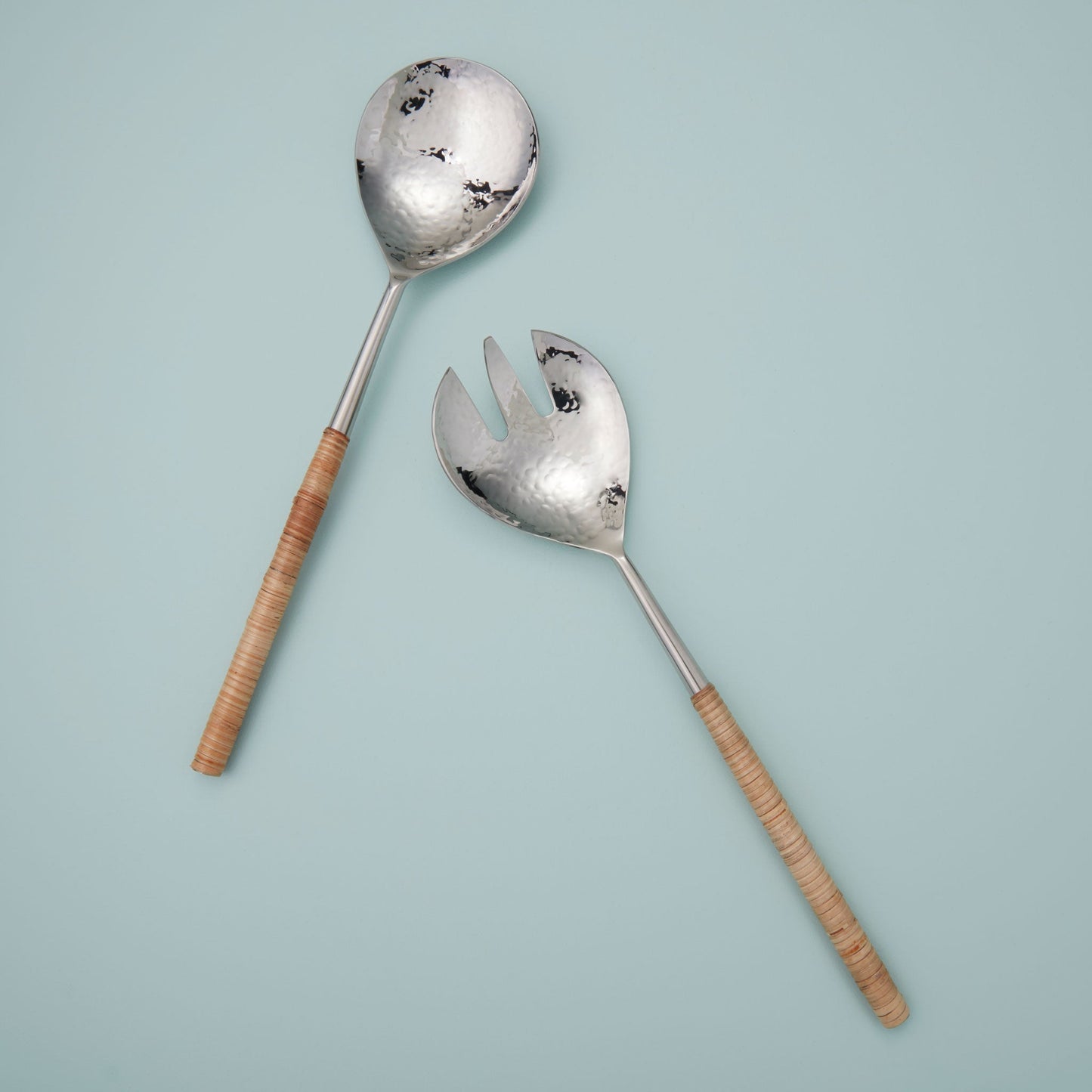 Bamboo and Hammered Silver Serving Set