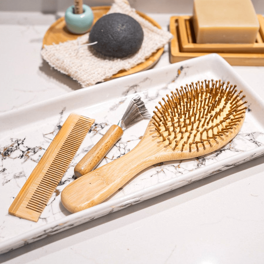 Bamboo Hair Brush Set | Travel & Paddle Combo