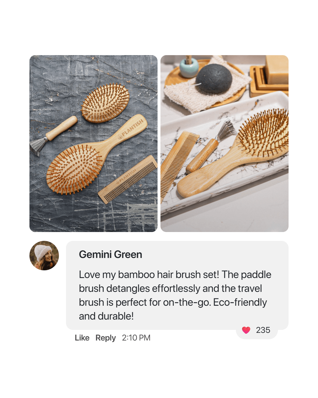 Bamboo Hair Brush Set | Travel & Paddle Combo