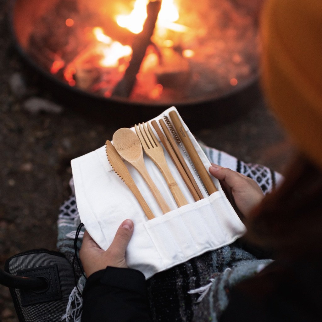 Bamboo Travel Cutlery & Cotton Wrap Set