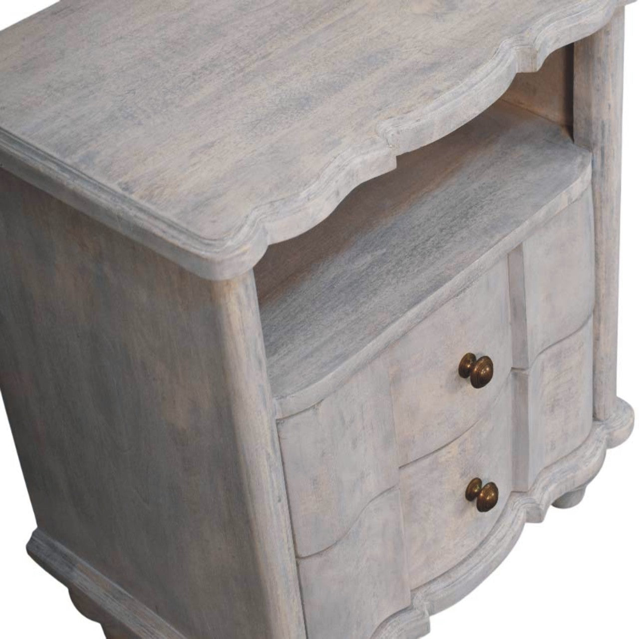 Solid Wood Lucia Bedside,Grey,2-Drawer,1-Shelf