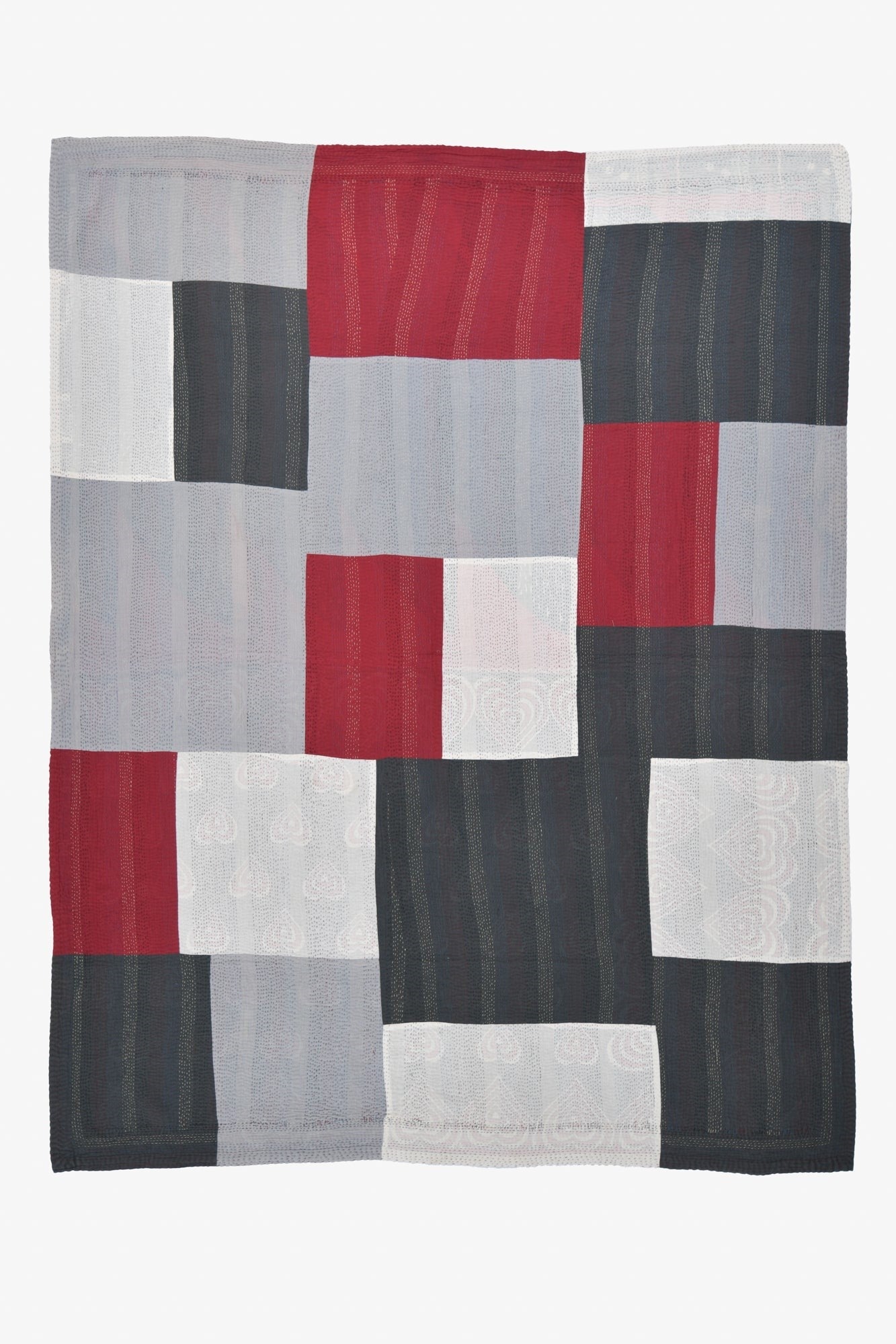 Monotone Ikat  Vintage Kantha Throw - Monotone Red