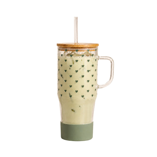 Seafoam Mini Heart 32oz Glass Tumbler & Boot Bundle