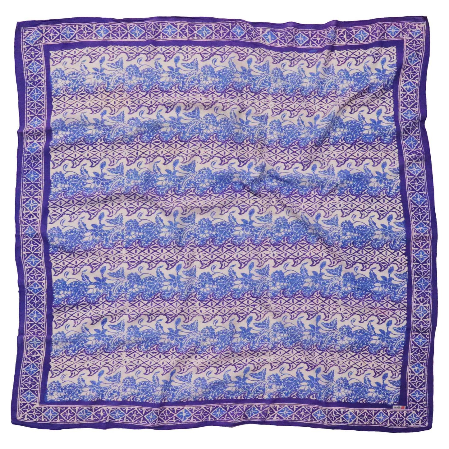 Large 39" Hand Dyed Batik Bandana, Soft Lightweight Cotton, Vines in Navy Blue